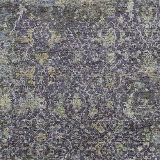 Plum And Gray Damask Washable Indoor Outdoor Area Rug Photo 4