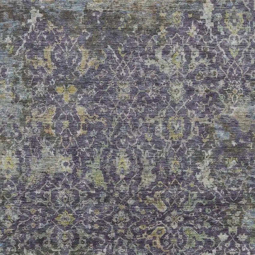 Plum And Gray Damask Washable Indoor Outdoor Area Rug Photo 4