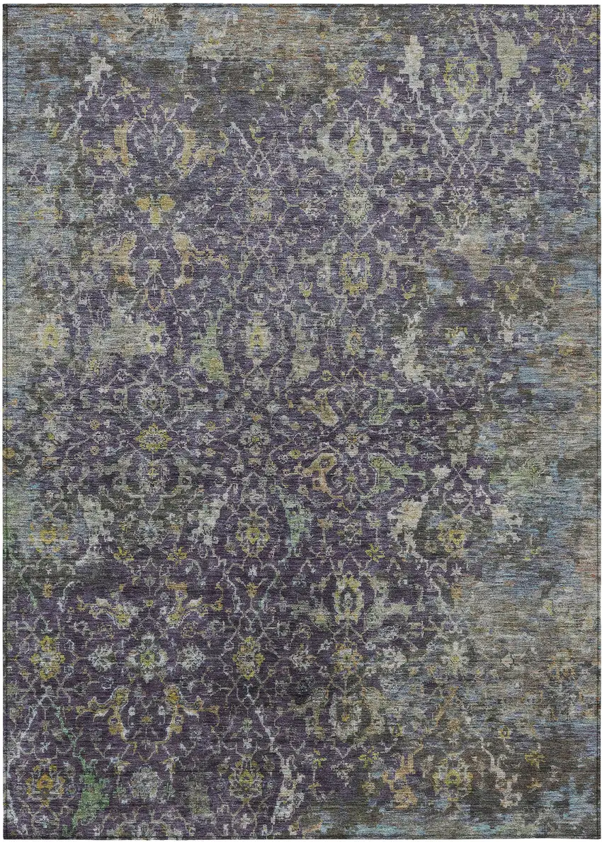 Plum And Gray Damask Washable Indoor Outdoor Area Rug Photo 7