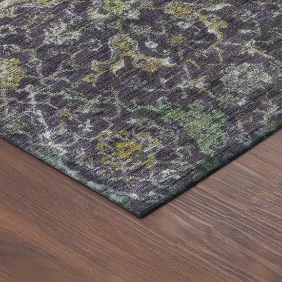 Plum And Gray Damask Washable Indoor Outdoor Area Rug Photo 9