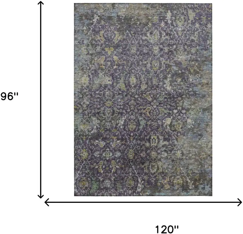 Plum And Gray Damask Washable Indoor Outdoor Area Rug Photo 3
