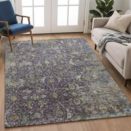 Plum And Gray Damask Washable Indoor Outdoor Area Rug Photo 3