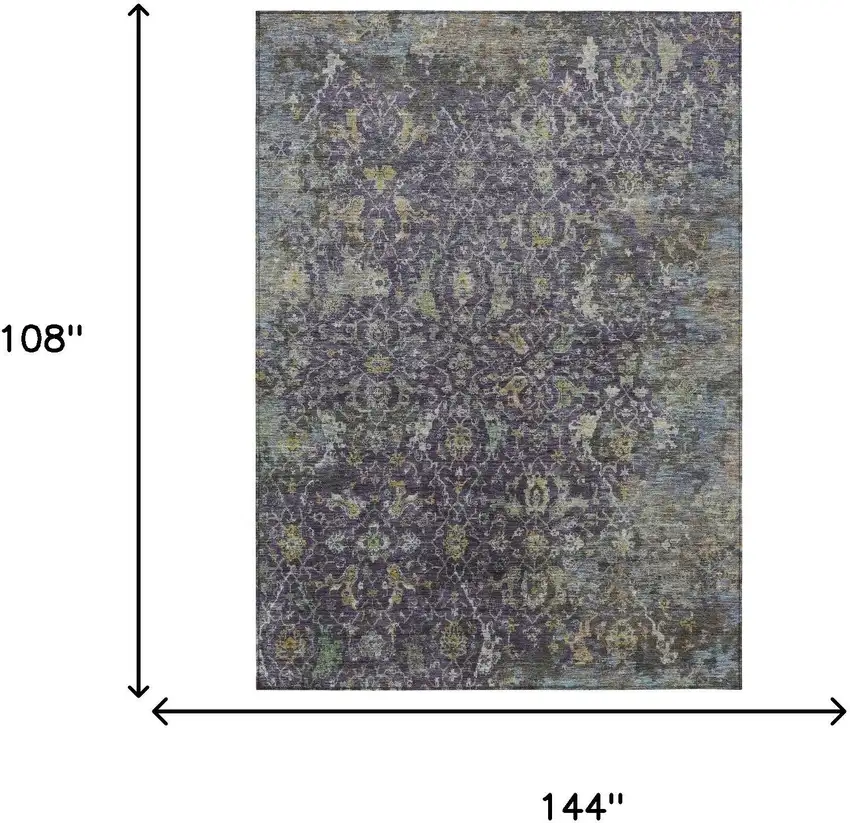 Plum And Gray Damask Washable Indoor Outdoor Area Rug Photo 3