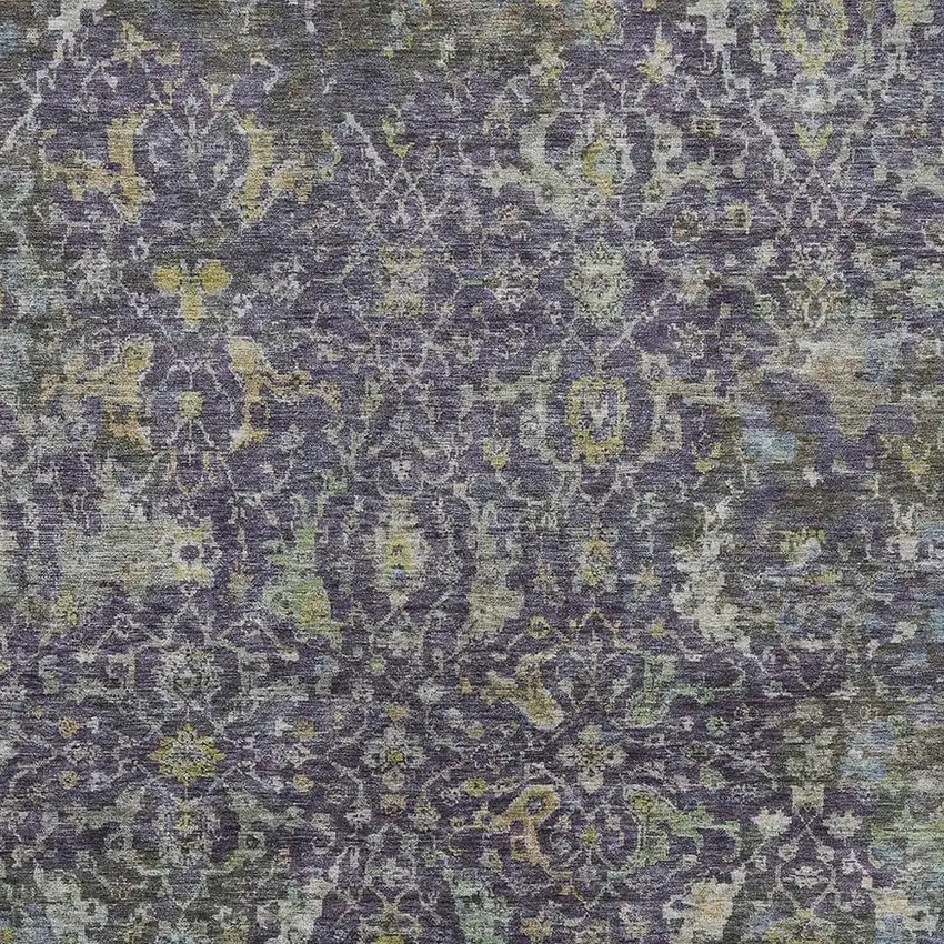 Plum And Gray Damask Washable Indoor Outdoor Area Rug Photo 4