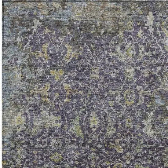 Plum And Gray Damask Washable Indoor Outdoor Area Rug Photo 4