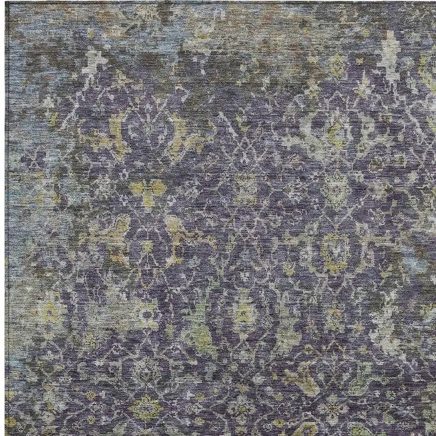 Plum And Gray Damask Washable Indoor Outdoor Area Rug Photo 4