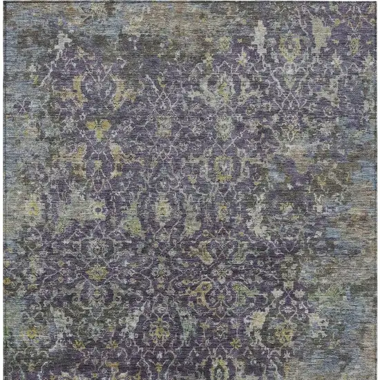Plum And Gray Damask Washable Indoor Outdoor Area Rug Photo 5