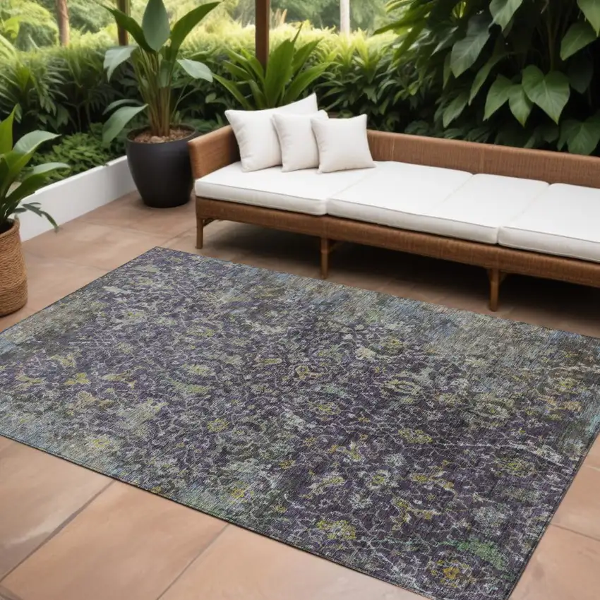 Plum And Gray Damask Washable Indoor Outdoor Area Rug Photo 1