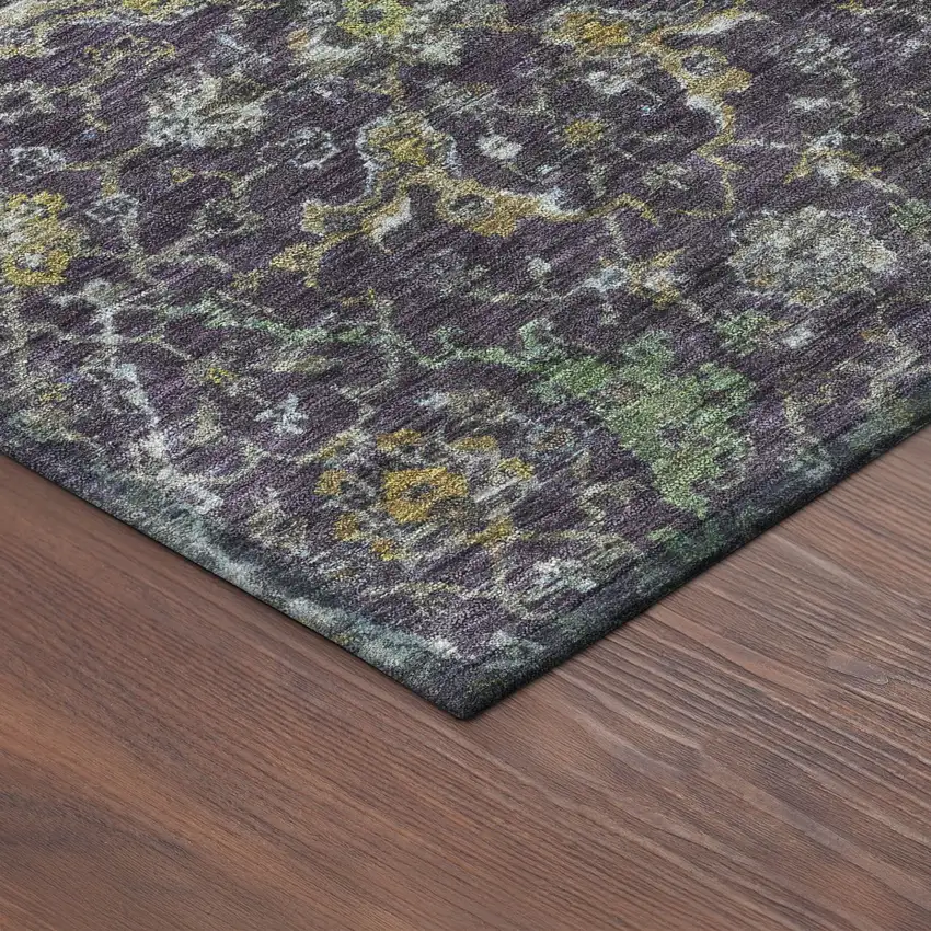 Plum And Gray Damask Washable Indoor Outdoor Area Rug Photo 9