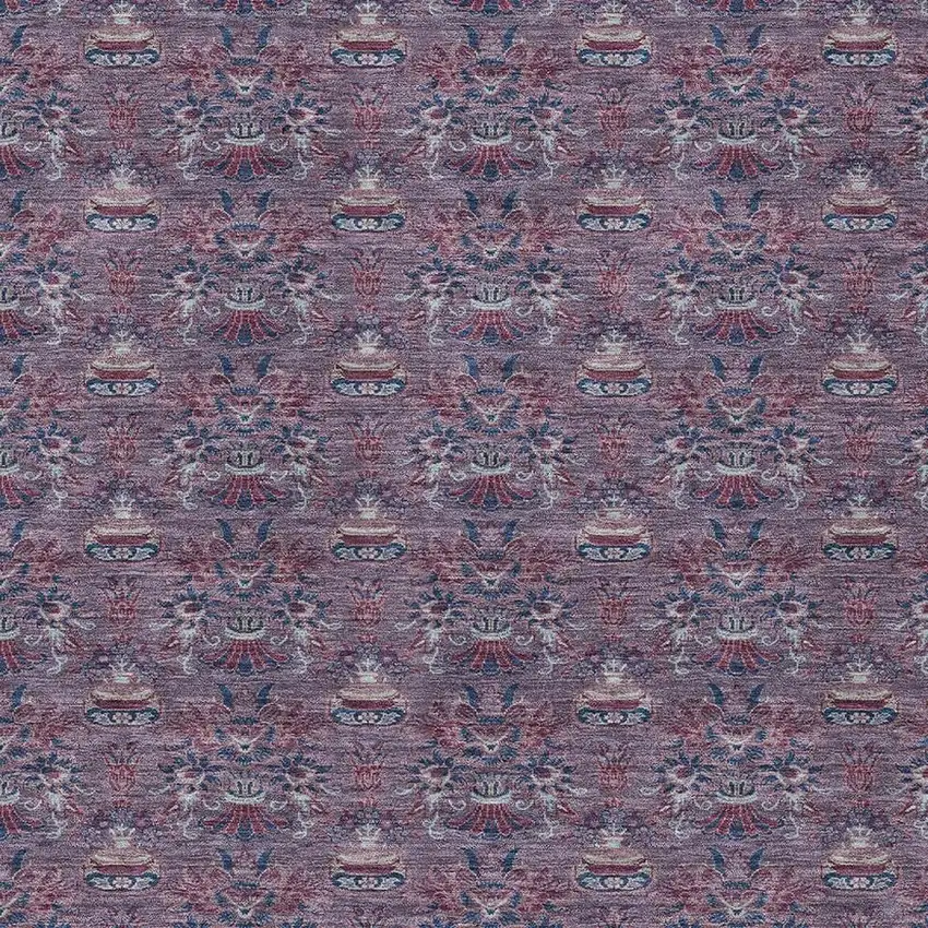 Plum And Gray Floral Washable Indoor Outdoor Area Rug Photo 5