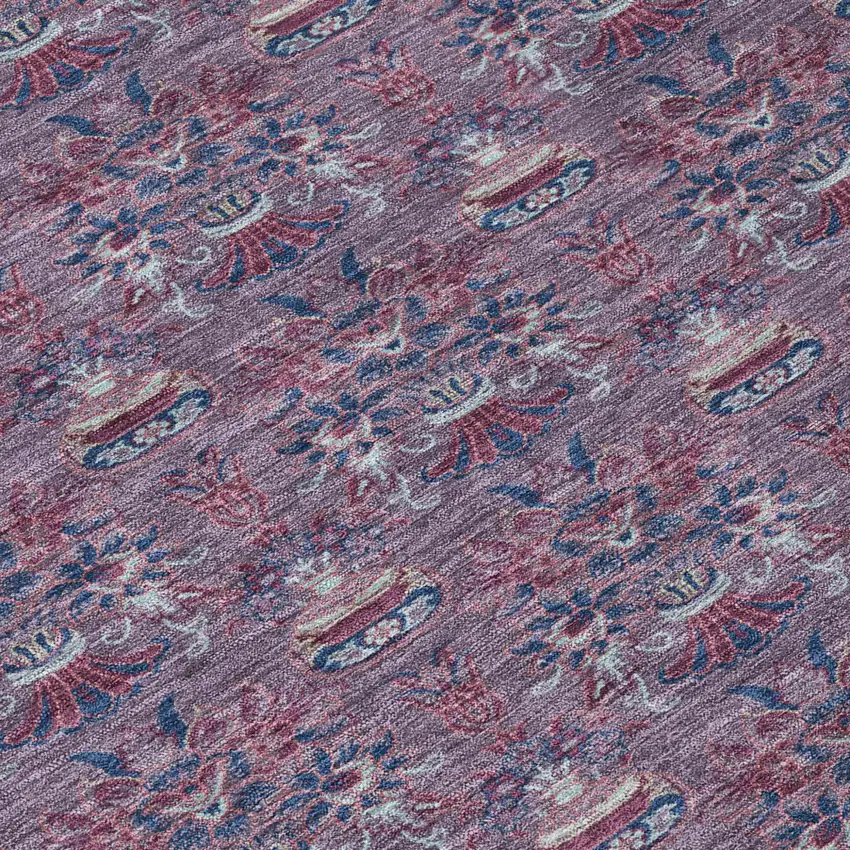 Plum And Gray Floral Washable Indoor Outdoor Area Rug Photo 8