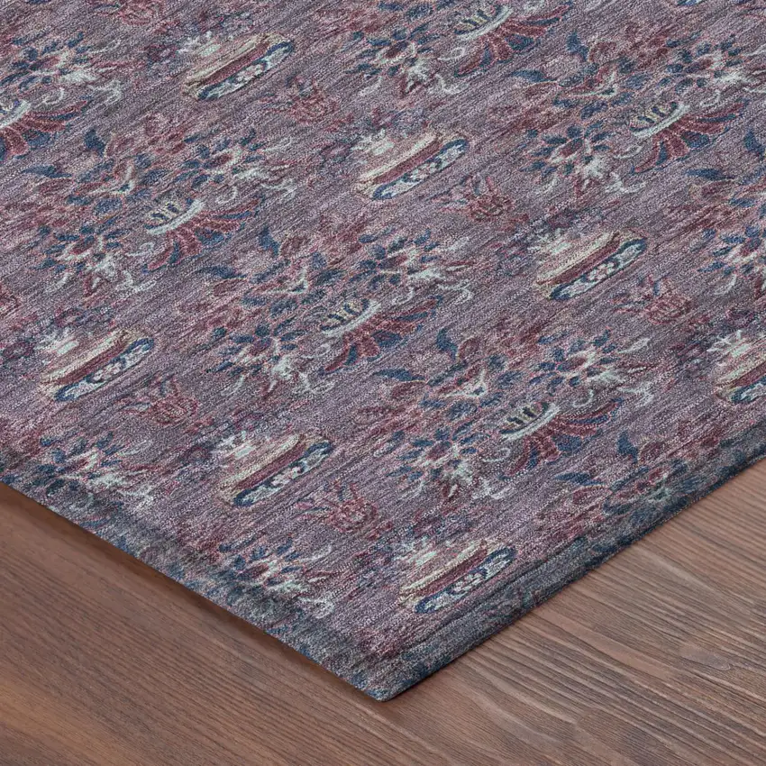 Plum And Gray Floral Washable Indoor Outdoor Area Rug Photo 7