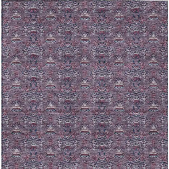 Plum And Gray Floral Washable Indoor Outdoor Area Rug Photo 4