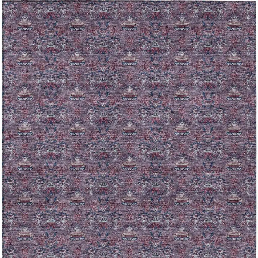 Plum And Gray Floral Washable Indoor Outdoor Area Rug Photo 4