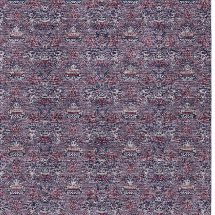 Plum And Gray Floral Washable Indoor Outdoor Area Rug Photo 3