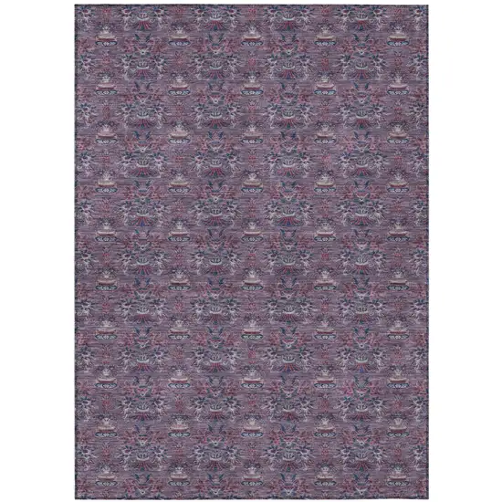 Plum And Gray Floral Washable Indoor Outdoor Area Rug Photo 2