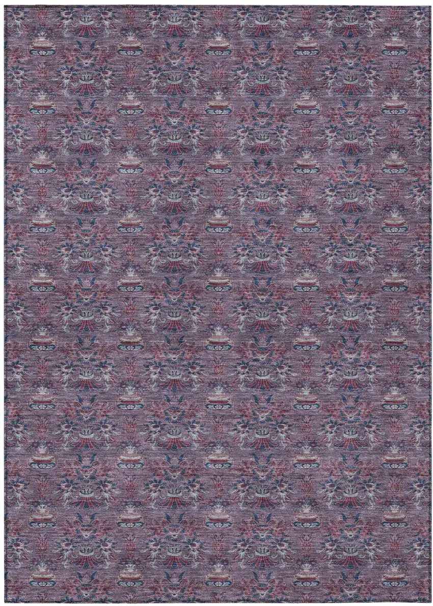Plum And Gray Floral Washable Indoor Outdoor Area Rug Photo 2