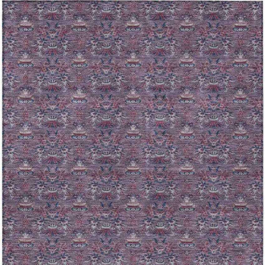 Plum And Gray Floral Washable Indoor Outdoor Area Rug Photo 6