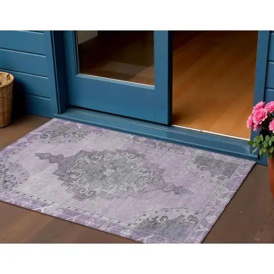 Plum And Gray Geometric Washable Indoor Outdoor Area Rug Photo 2