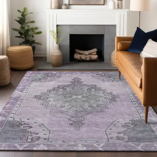 Plum And Gray Geometric Washable Indoor Outdoor Area Rug Photo 8