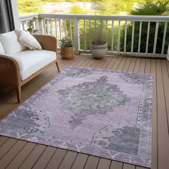 Plum And Gray Geometric Washable Indoor Outdoor Area Rug Photo 7