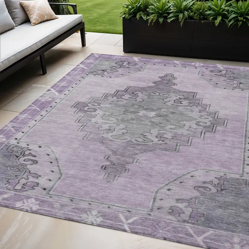 Plum And Gray Geometric Washable Indoor Outdoor Area Rug Photo 2