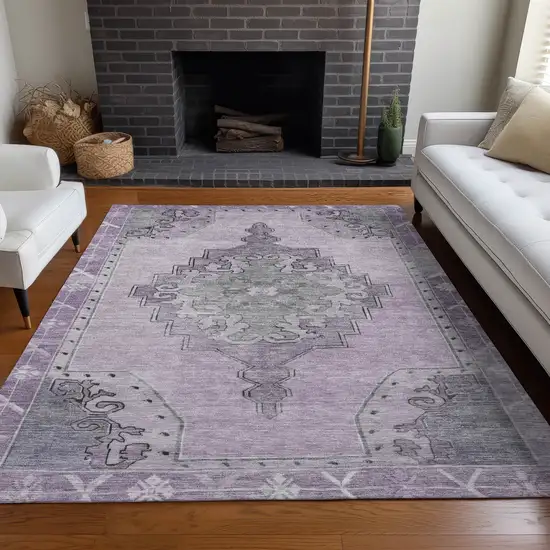 Plum And Gray Geometric Washable Indoor Outdoor Area Rug Photo 9
