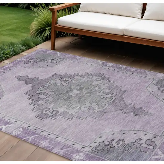 Plum And Gray Geometric Washable Indoor Outdoor Area Rug Photo 2