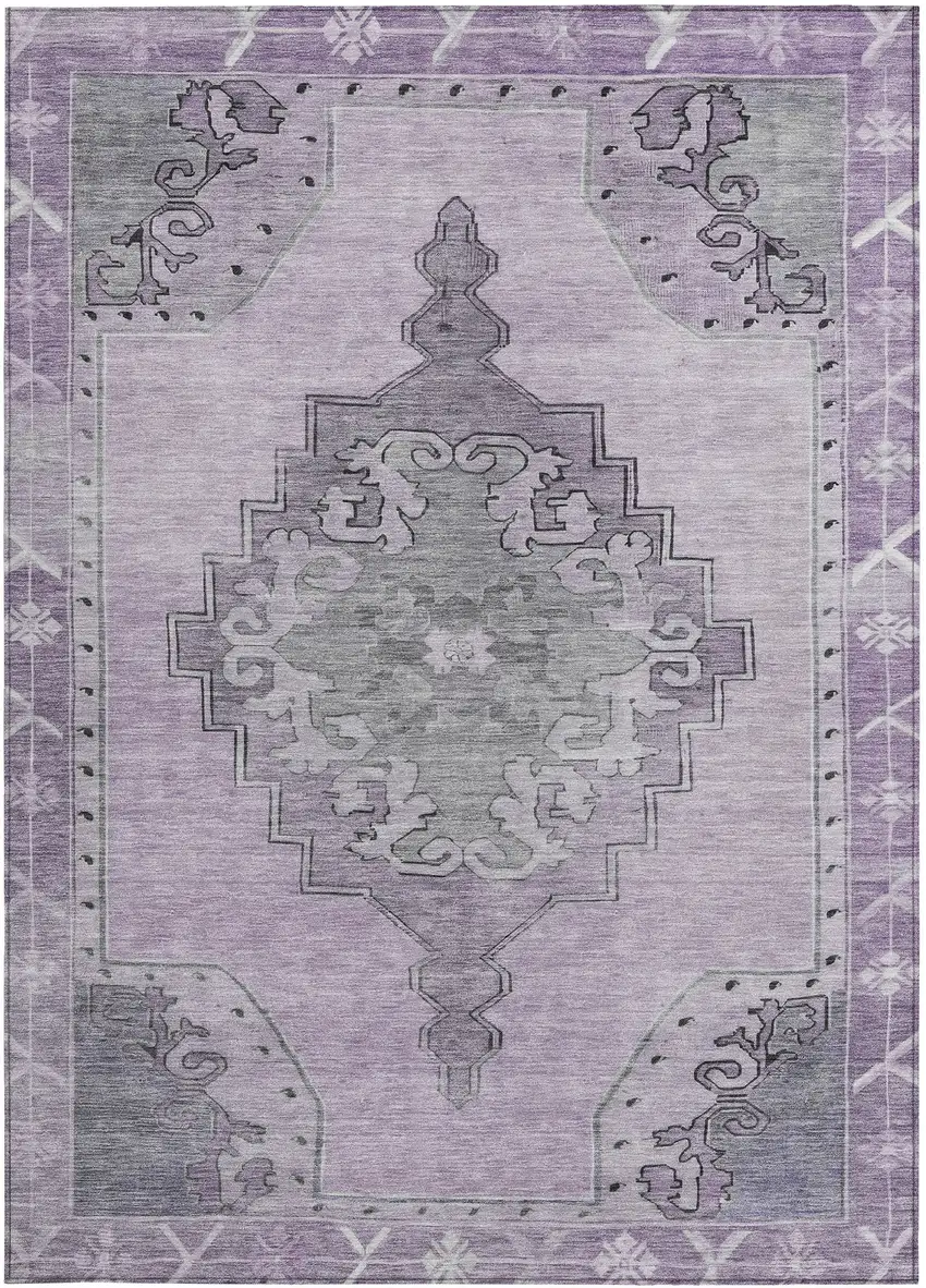 Plum And Gray Geometric Washable Indoor Outdoor Area Rug Photo 5