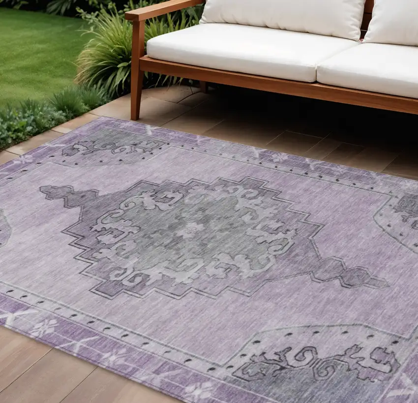 Plum And Gray Geometric Washable Indoor Outdoor Area Rug Photo 2