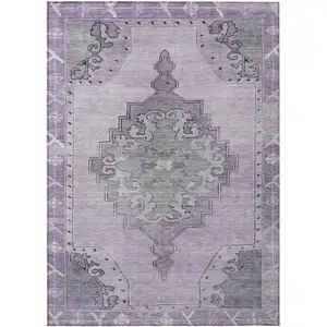 Photo of Plum And Gray Geometric Washable Indoor Outdoor Area Rug