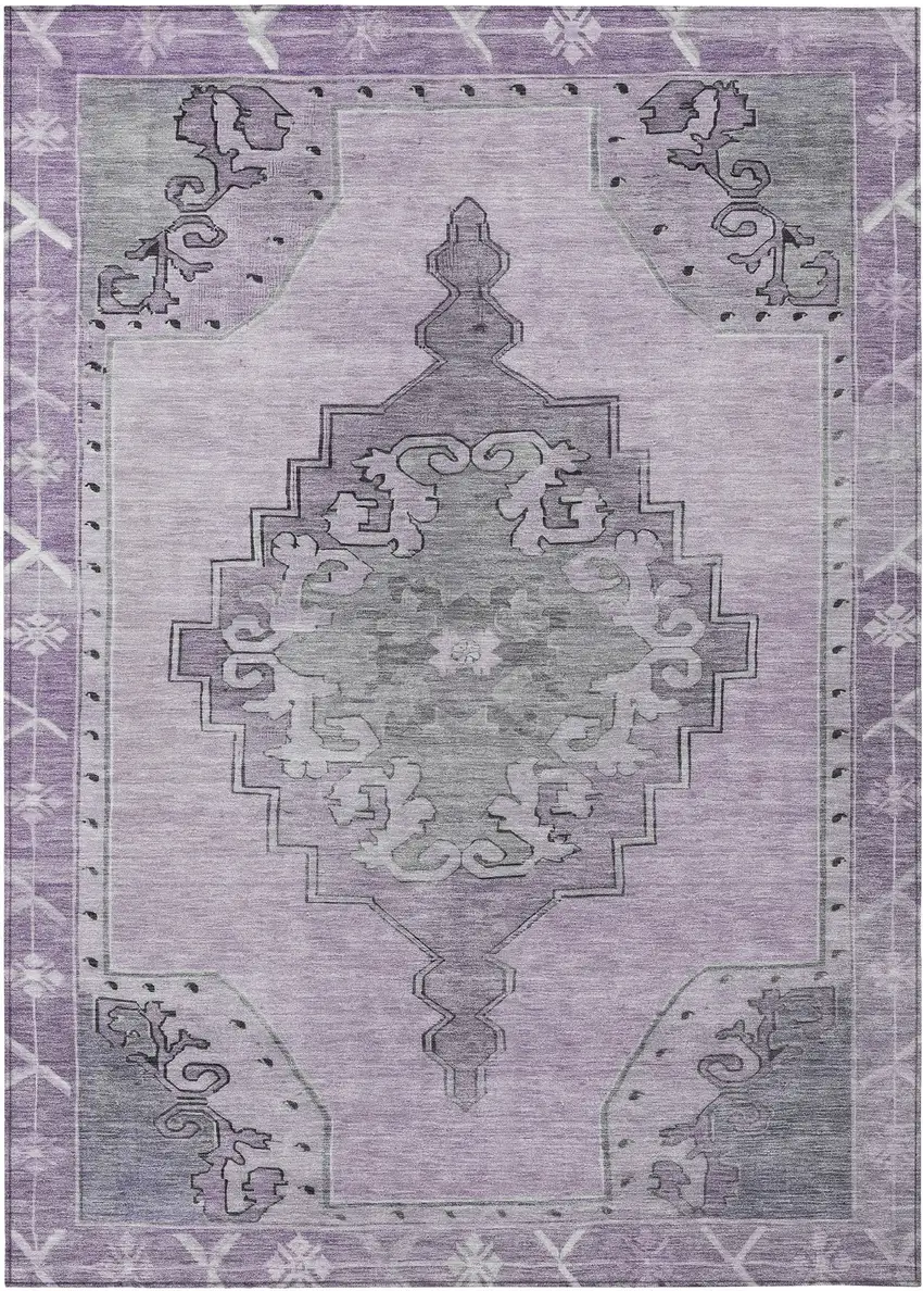 Plum And Gray Geometric Washable Indoor Outdoor Area Rug Photo 1