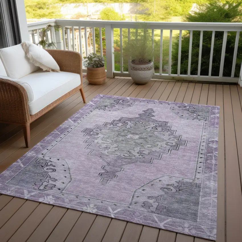 Plum And Gray Geometric Washable Indoor Outdoor Area Rug Photo 7