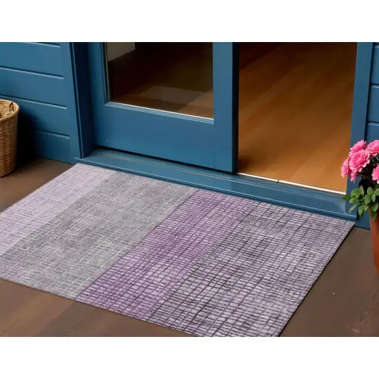 Plum And Gray Geometric Washable Indoor Outdoor Area Rug Photo 2