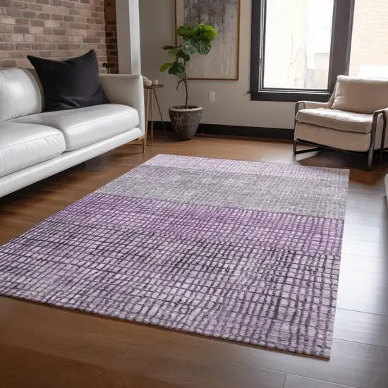 Plum And Gray Geometric Washable Indoor Outdoor Area Rug Photo 6