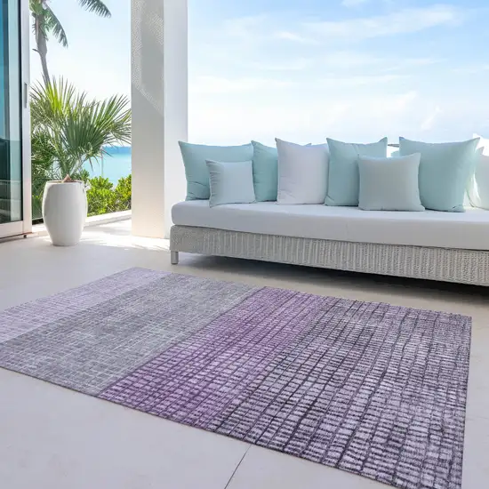 Plum And Gray Geometric Washable Indoor Outdoor Area Rug Photo 5