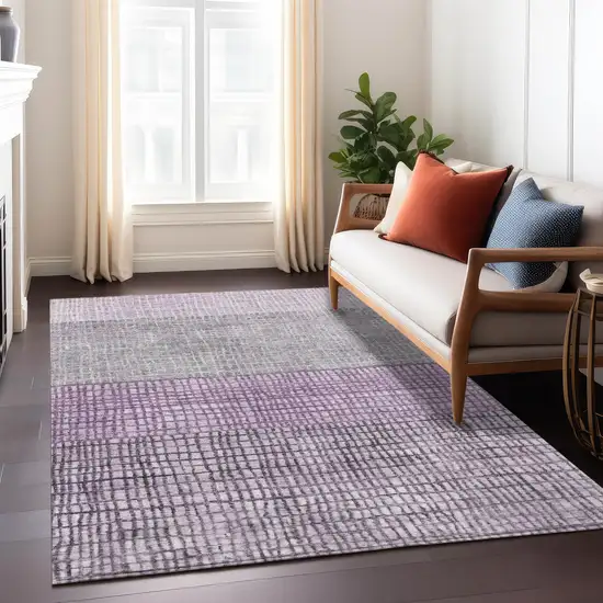 Plum And Gray Geometric Washable Indoor Outdoor Area Rug Photo 7