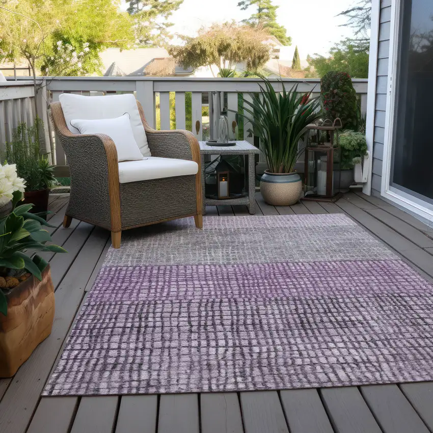 Plum And Gray Geometric Washable Indoor Outdoor Area Rug Photo 8