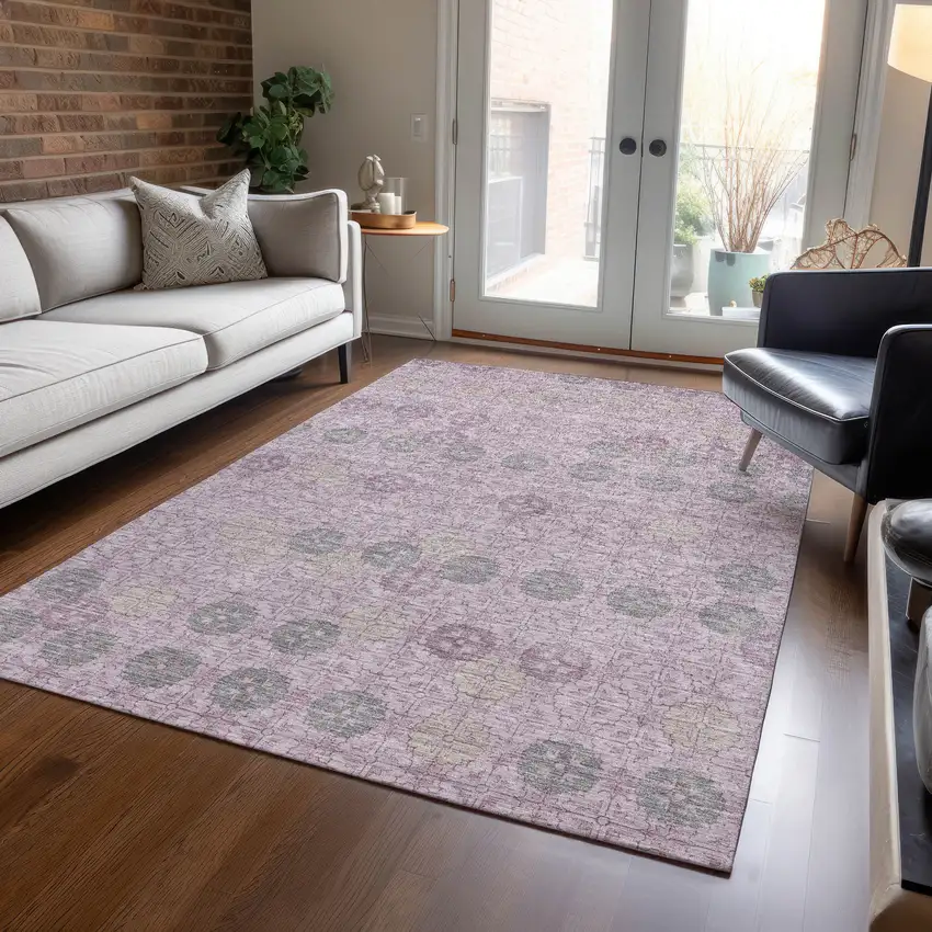 Plum And Gray Geometric Washable Indoor Outdoor Area Rug Photo 6