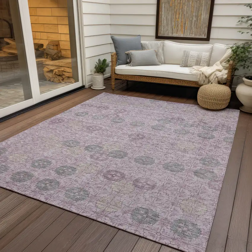 Plum And Gray Geometric Washable Indoor Outdoor Area Rug Photo 5