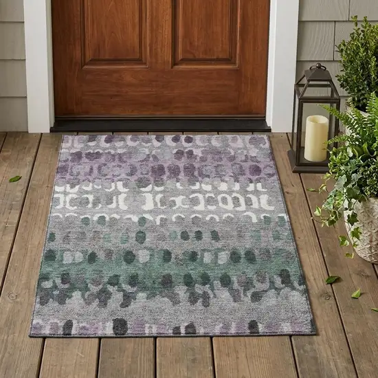 Plum And Gray Geometric Washable Indoor Outdoor Area Rug Photo 1