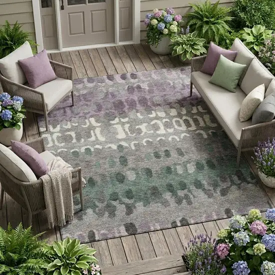 Plum And Gray Geometric Washable Indoor Outdoor Area Rug Photo 1