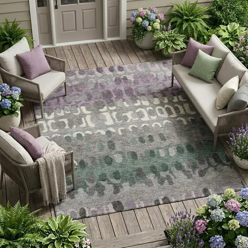 Plum And Gray Geometric Washable Indoor Outdoor Area Rug Photo 1