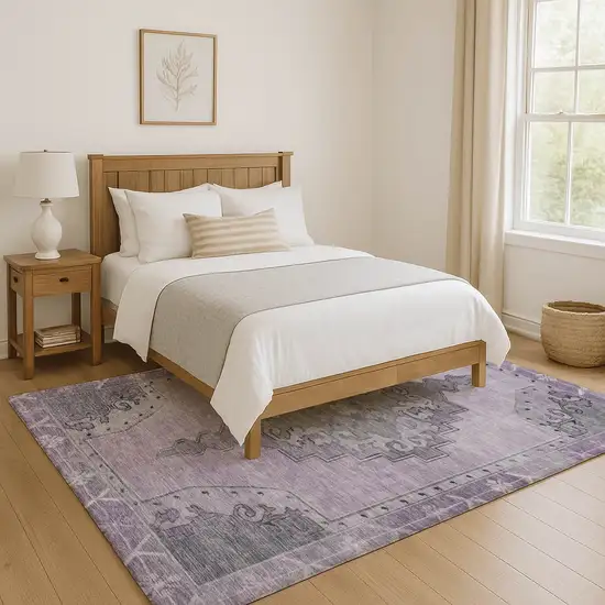 Plum And Gray Oriental Washable Area Rug With UV Protection Photo 5