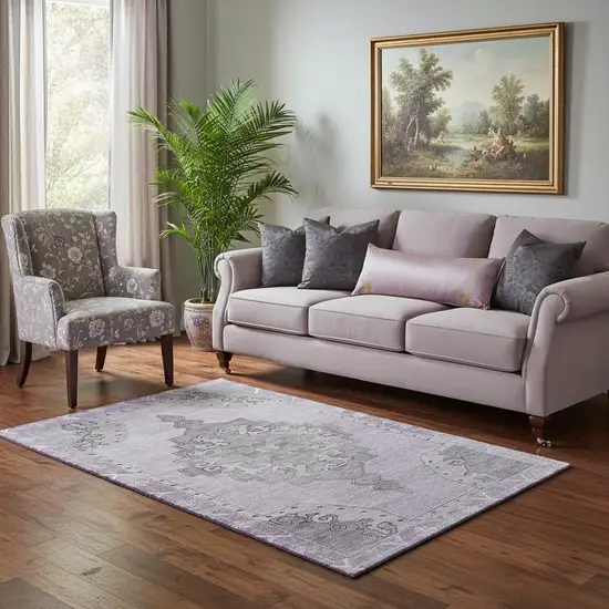 Plum And Gray Oriental Washable Area Rug With UV Protection Photo 2