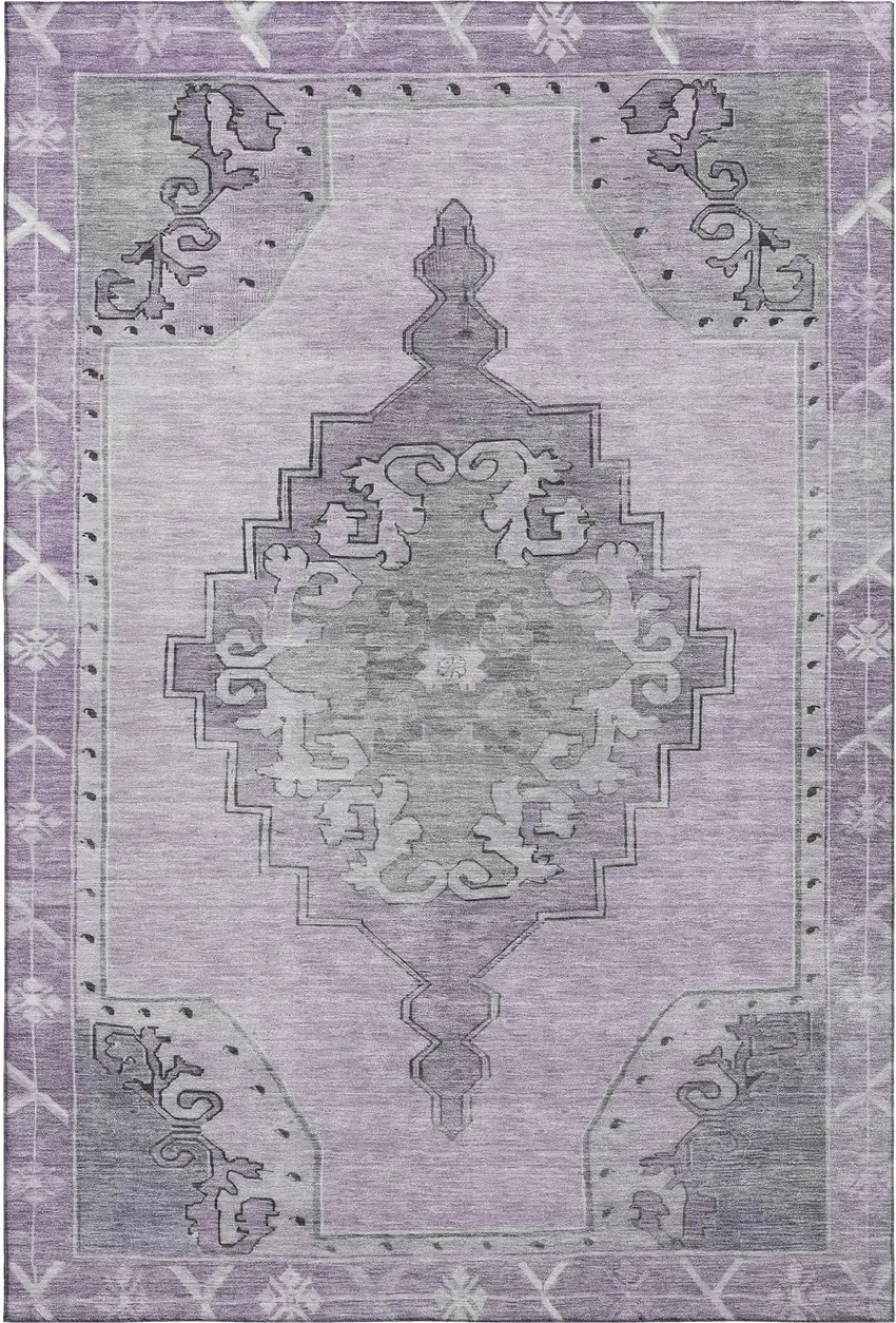 Plum And Gray Oriental Washable Area Rug With UV Protection Photo 1