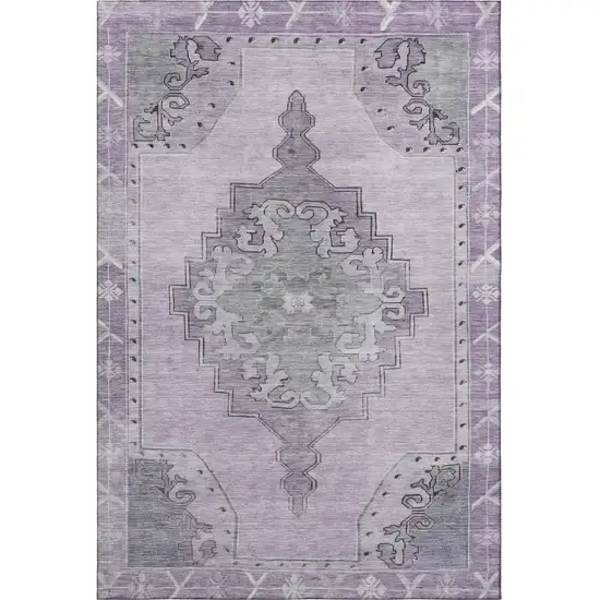 Plum And Gray Oriental Washable Area Rug With UV Protection Photo 3
