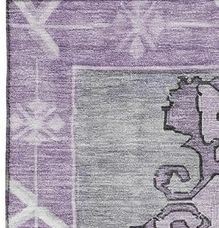 Plum And Gray Oriental Washable Area Rug With UV Protection Photo 2
