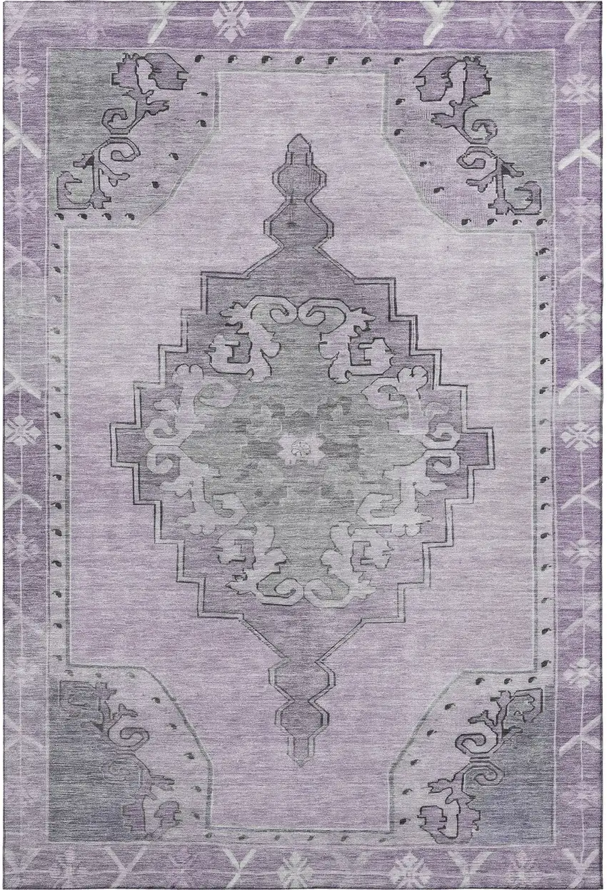 Plum And Gray Oriental Washable Area Rug With UV Protection Photo 3