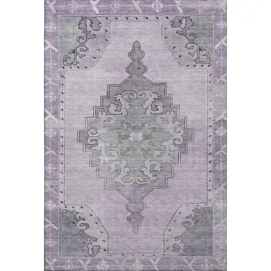 Plum And Gray Oriental Washable Area Rug With UV Protection Photo 1